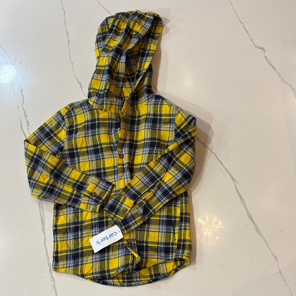 Carter's Yellow and Blue Plaid Button Down Hoodie